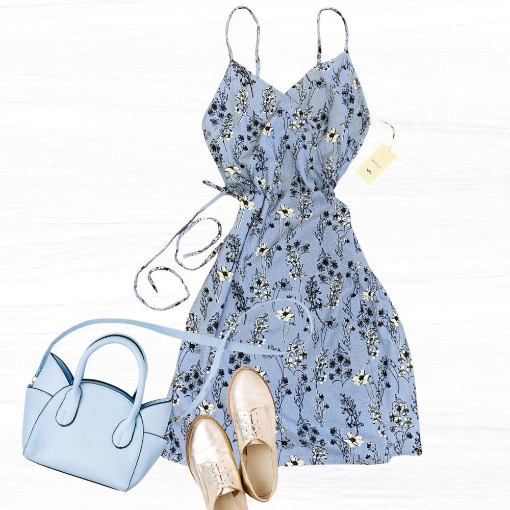 RVCA Kioko Floral Midi Wrap Dress V-neck Blue XL